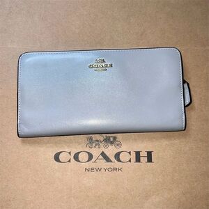 COACH Slim Wallet Smooth Calf Leather Gray w Gold Hardware AUTHENTIC